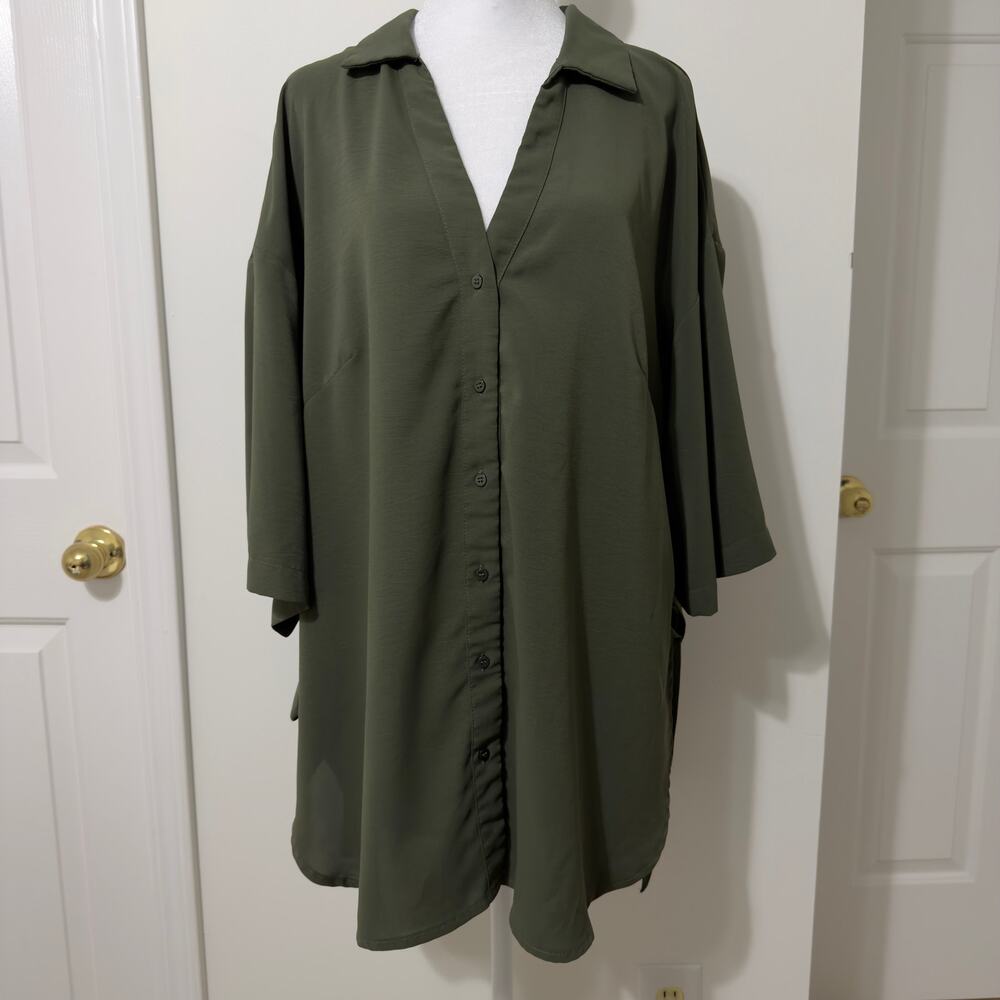 Olive Green Tunic Blouse with Ties